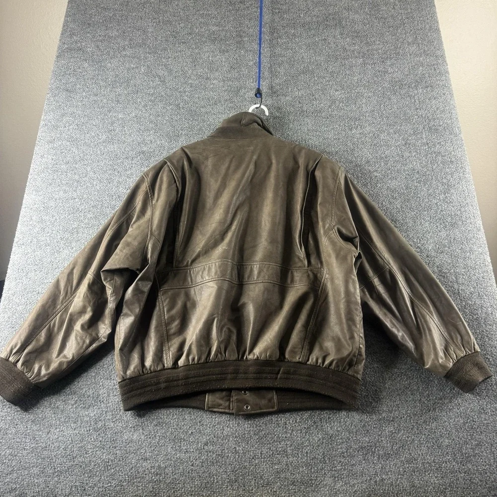 Roundtree & Yorke Jacket Mens XL Brown Leather Bomber Full Zip Lined Insulated